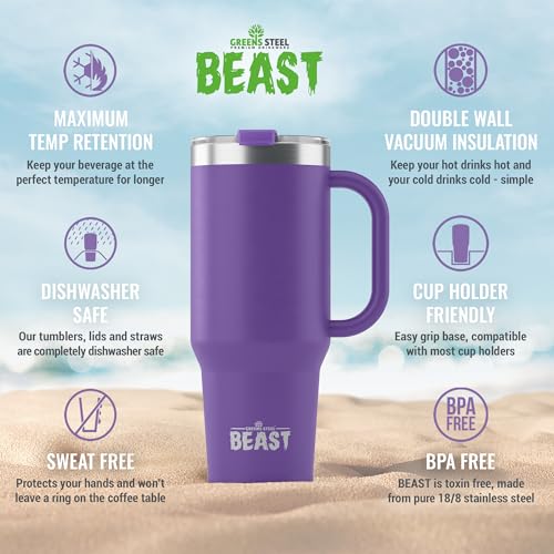 Beast 50 oz Tumbler with Handle Stainless Steel Vacuum Insulated Coffee Ice Cup Double Wall Travel Flask