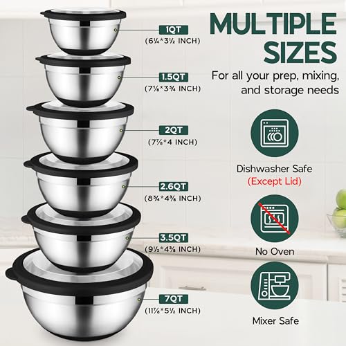 Mixing Bowls with Lids Set of 6 for Kitchen (9 Count)