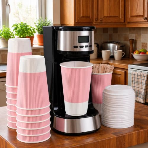 Ripple Wall Coffee Cups 25 Count 16 Ounce Insulated Light Pink Paper Cups
