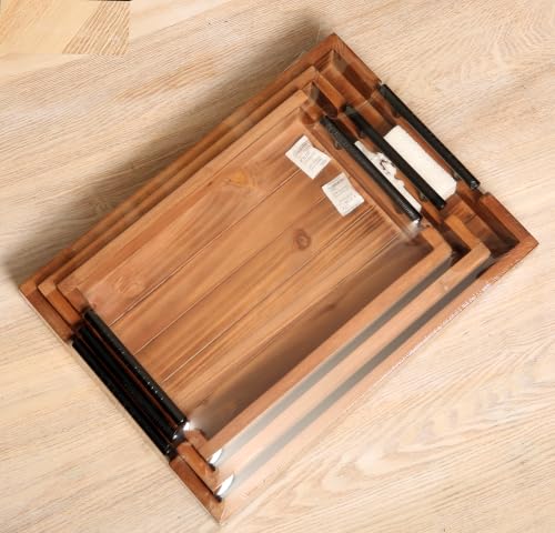 3Pcs Nested Vintage Wood Serving Tray Set