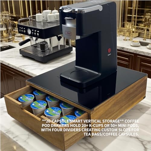 Tempered Glass and Natural Wood Coffee Pod Drawer Organizer