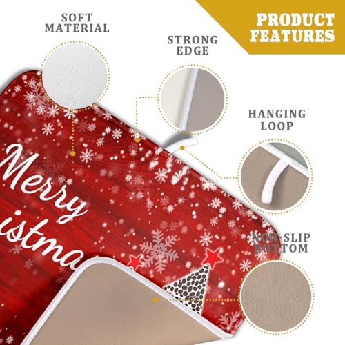 Merry Christmas Tree Red Dish Drying Mat for Kitchen Counter