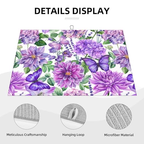 Purple Hydrangea Flowers Dish Drying Mat