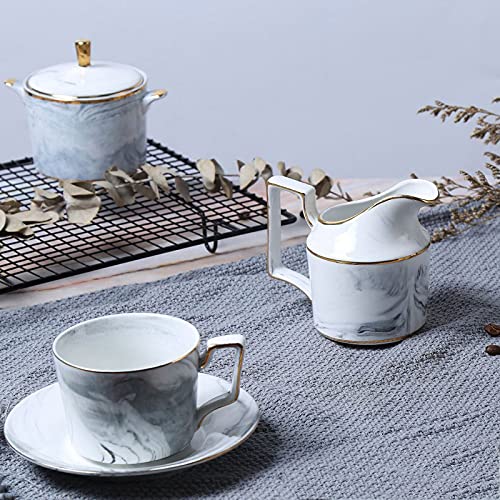 11Pcs Porcelain Tea Set for Adults Coffee Cup and Saucer Sets Gray Coffee Cups Set with Teapot Sugar Bowl