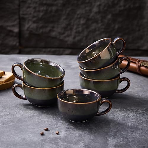 Set of 6 Vintage Design 12 oz Professional Barista Ceramic Latte Art Cappuccino Cups Set (6 Count)