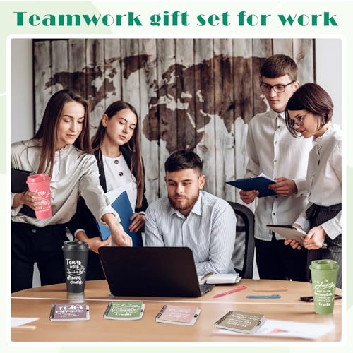48 Set 192 Pcs Team Appreciation Gifts Bulk Team Thank You Gift Set 16 oz Coffee Cups Thank You Mini Spiral Notebooks Pens Keychains for Staff Teacher (48 Count)