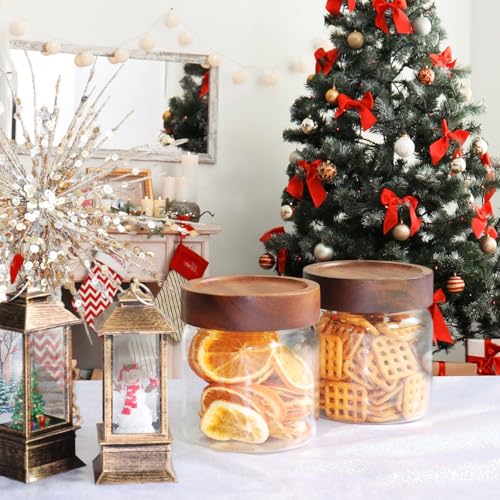 16 oz Glass Jars with Acacia Wood Airtight Lids Spice Jar Herb Storage Canister with Wooden Lid Clear Glass Food Jar for Sugar Pantry Tea Coffee Bean Spice Cookies