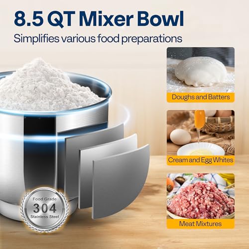 6-in-1 Stand Mixer, 8.5-Quart Tilt-Head Mixer, 10 Speeds, Black