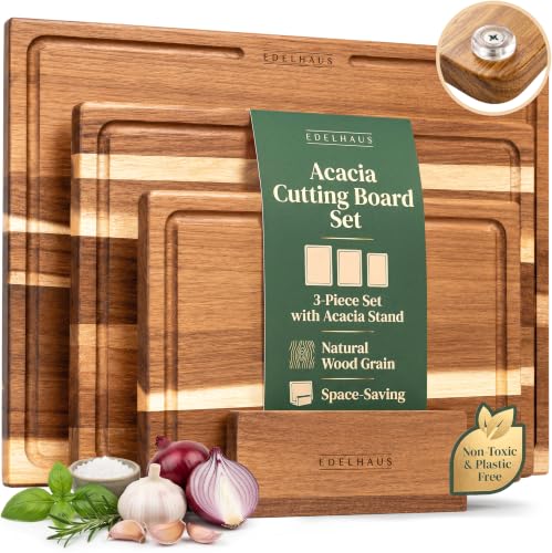 Acacia Wood Cutting Boards for Kitchen Set of 3 (3 Count)
