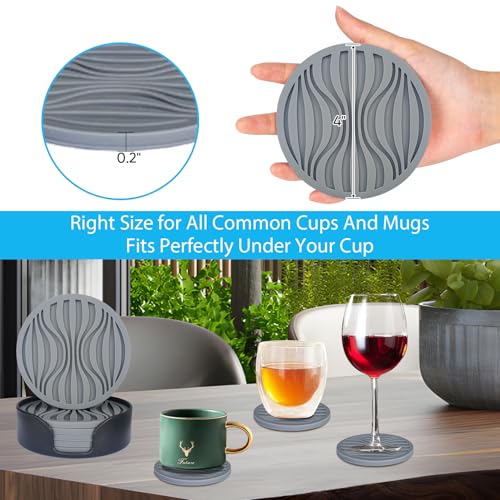 6Pcs Rubber Coasters for Drink with Holder