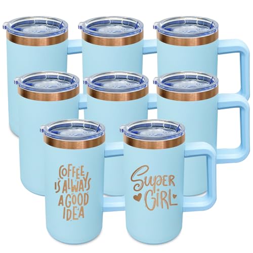 22oz Insulated Coffee Mug Bulk with Handle and Lid Sky Blue (8 Count)
