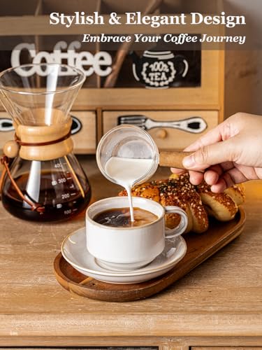 6 Ounce Cappuccino Cups Set of 4 with Saucers & Metal Rack (9.99 Count)
