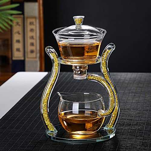 Lazy Kungfu Glass Tea Set Semi Automatic Drip Rotating with Infuser Glass Teapot Set