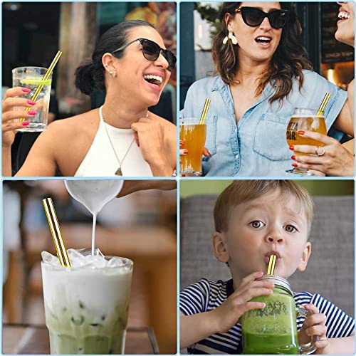 6 Pack Gold 0.4" Wide Bore Reusable Stainless Steel Smoothie Straws (6 Count)