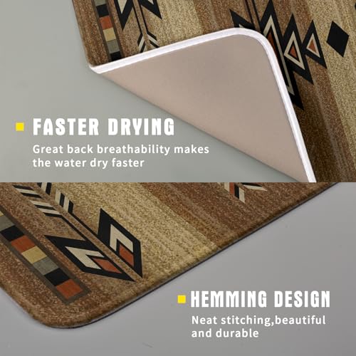 16"x18" Southwestern Dish Drying Mat Rustic Brown Tribal Ethnic Small Dish Drainer Mats Antique Native American Absorbent Microfiber Dish Drying Pad for Kitchen Countertop Decor