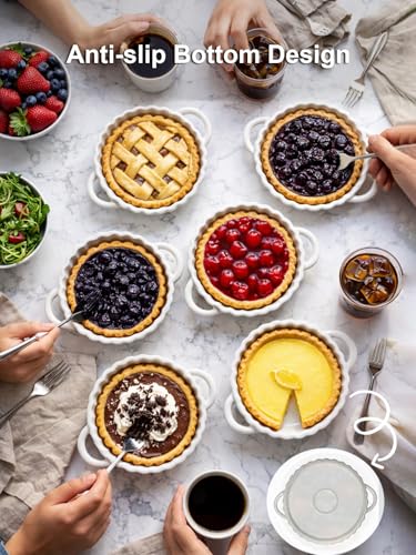 5in Ceramic Mini Pie Pan Set of 6 with Handles for Pie Quiche Tart. Easy to grip (6 Count)