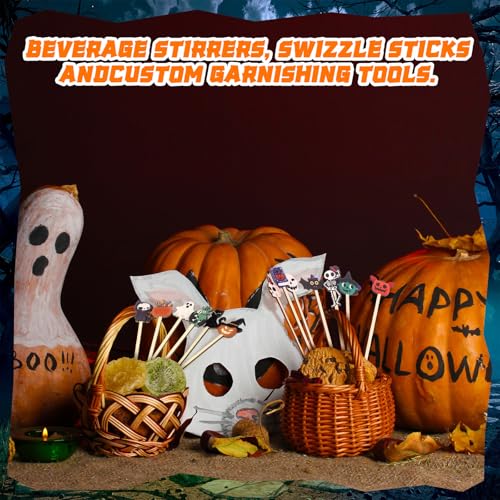 100Pcs Halloween Wooded Coffee Stirrers 7'' Disposable Stir Stick (100 Count)