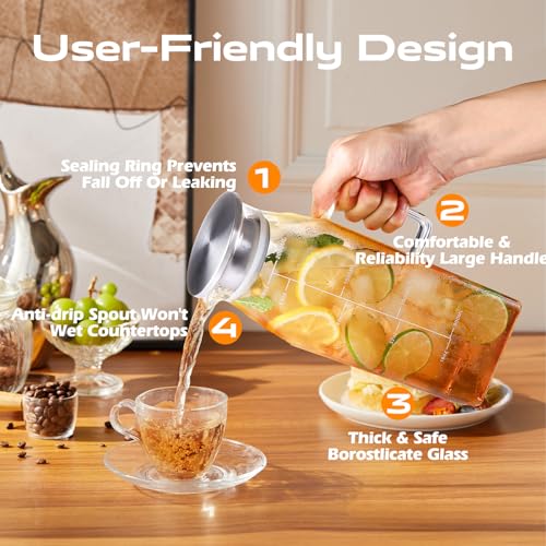 68oz Glass Pitcher with Lid and Handle for Fridge