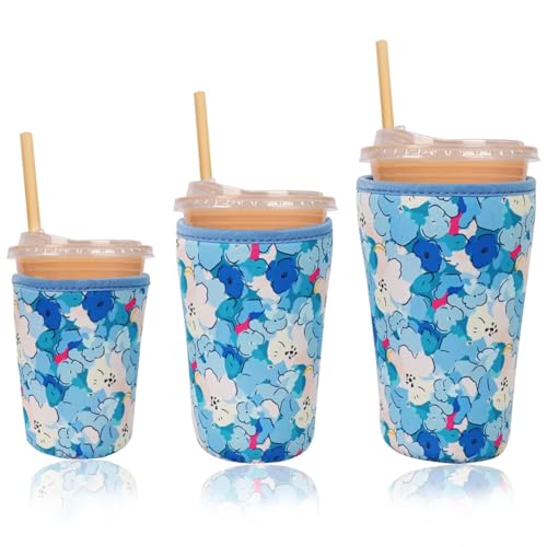 Reusable Insulated Neoprene Iced Coffee Cup Sleeve (3 Count)
