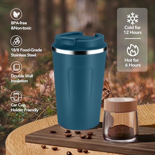 12 oz Double Wall Insulated Vacuum Travel Coffee Mugs with Flip Lid Bulk 2 Pack (2 Count)