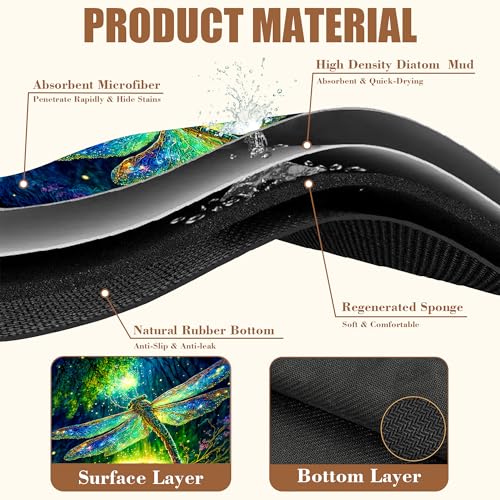 Magic Dragonfly in Forest Coffee Mat Absorbent Dish Drying Mat for Kitchen Counter Hide Stain Rubber Backed Coffee Bar Accessories Fit Under Espresso Machine Cafe Table