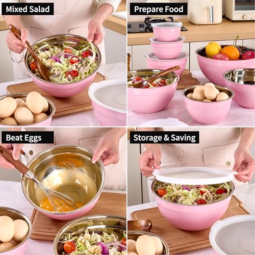 Pink Mixing Bowls with Lids Set of 7