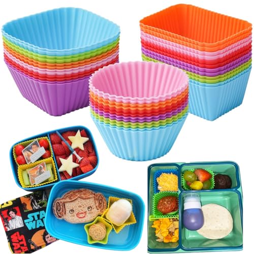 Silicone Bento Lunch Box Dividers 3 Shapes of Standard Round & Square & Rectangle (3 Count)