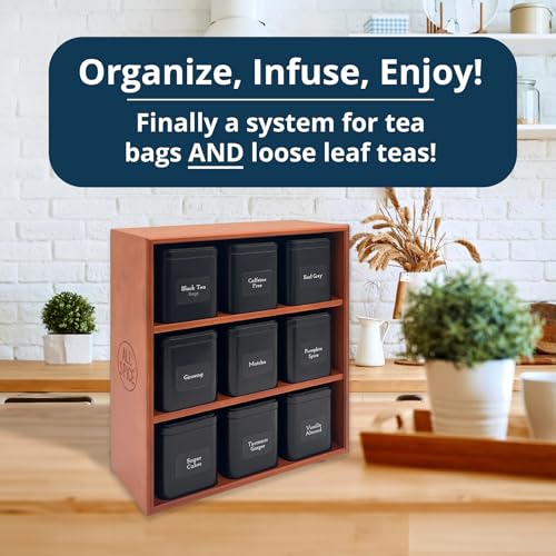 Tea Organizer Rack with 9 Tins & 160 Magnetic Labels