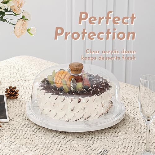 Marble Cake Stand with Acrylic Dome Lid
