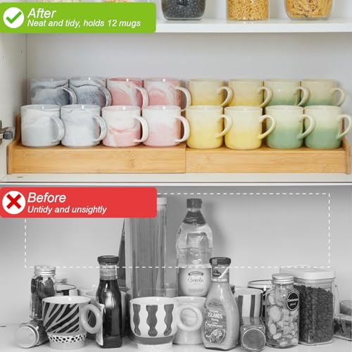 2 Tier Expandable Bamboo Mug Holder Coffee Mug Rack Organizer for Countertop (16 Count)
