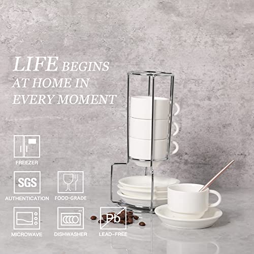 Sweejar Porcelain Espresso Cups with Saucers (4 Count)