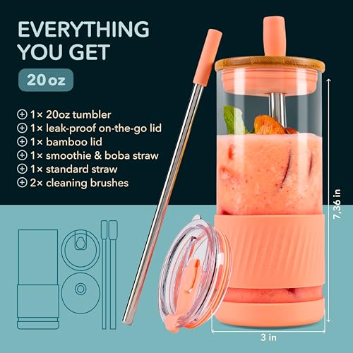 Glass Cups With Lids and Straws