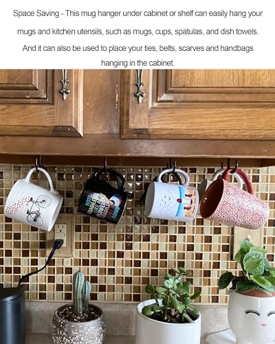 Mug Rack Under Cabinet Mug Hooks Coffee Cup Holder Cups Organizer Hanger (16.99 Count)