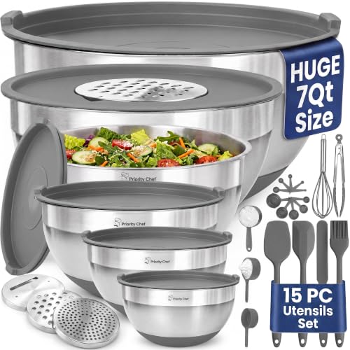 6Pc Stainless Steel Mixing Bowls with Lids Set