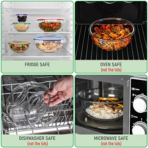 Stackable Glass Mixing Bowls with BPA Free Lids Set of 5