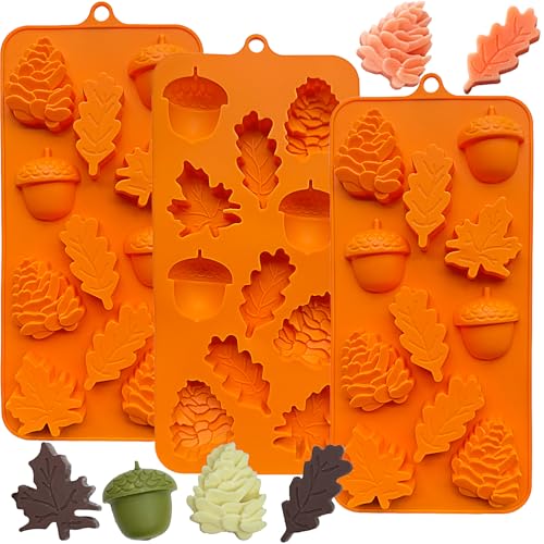 3Pack Fall Chocolate Mold Thanksgiving Silicone Candy Molds Halloween Autumn Harvest Festival Baking Mold Chestnuts (3 Count)
