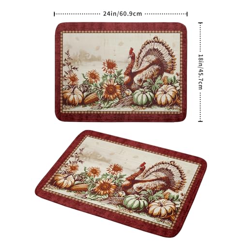 Rustic Turkey Dish Drying Mat for Kitchen Countertop 18x24 inch Fall Thanksgiving Pumpkin Sunflowers Harvest Dish Drainer Mats Fast Drying Farmhouse Country Dish Drying Pad Holiday Decor Large