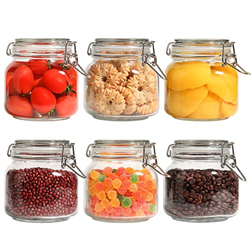 Square Glass Pickling Jars 27 oz 6 Pack with Airtight Lids Pantry (6 Count)