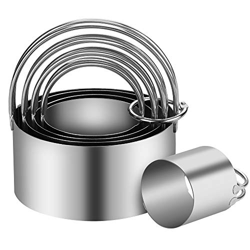 5 Pieces Cookie Cutters Round Cutters Stainless Steel Biscuit Cutter with Handle in Graduated Sizes Round Shape Molds (5 Count)