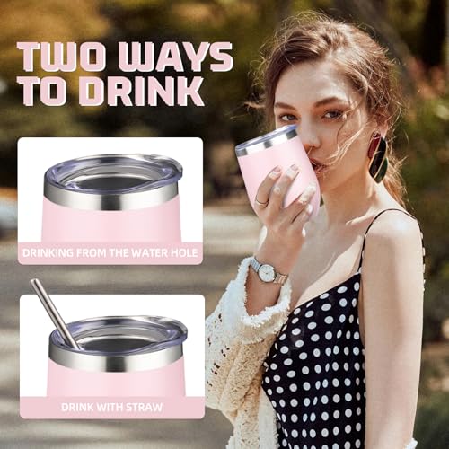 12oz 4 Pack Wine Tumbler Glasses with Lid Stemless Double Wall Vacuum Stainless Steel Travel Tumbler Keeping Cold & Hot for Wine (4 Count)