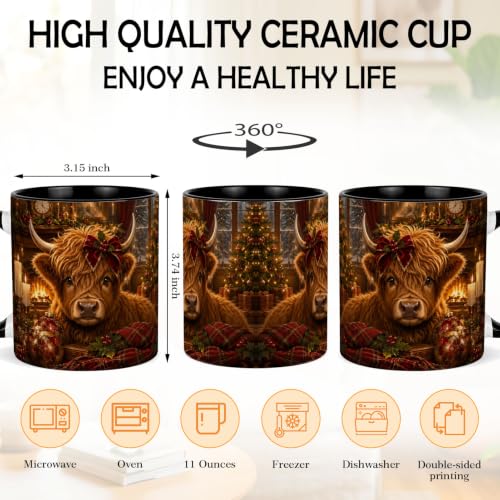 Christmas Highland Cow Bow Coffee Mug