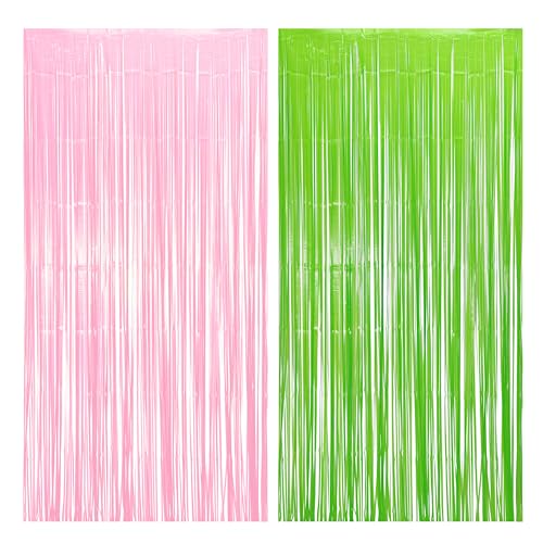 Party Streamers Backdrop Pink and Green Party Decorations 2 Pack (2 Count)