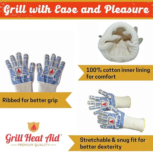 Grill Gloves Heat Proof for Men Grilling BBQ Heat Resistant Gloves (2 Count)