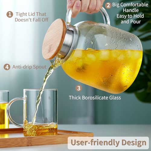 2L 68OZ Glass Pitcher with Lid and Spout