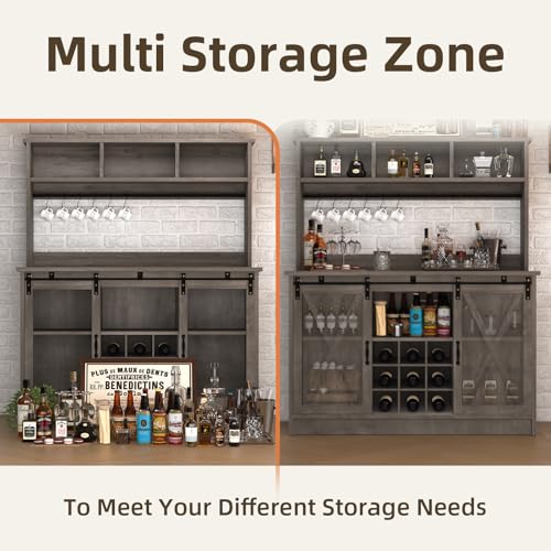 47" Farmhouse Coffee Bar with Storage Hutch & Wine Rack
