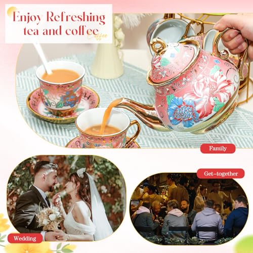 20 Pcs Adult Tea Party Set Porcelain with Metal Holder