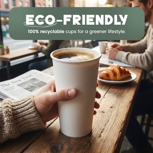 Paper Cups 20 oz 200 Pack for Coffee & Tea Made in USA (200 Count)