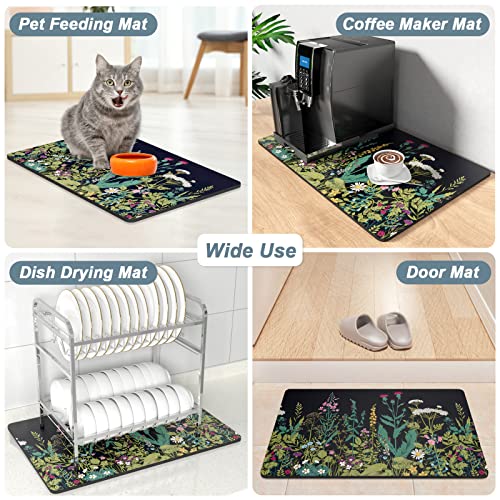 Coffee Mat 16" x 24" Cute Flower Theme Coffee Bar Mats for Espresso Machine Station Accessories and Organizer