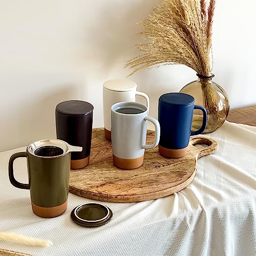 Mora Ceramics Large Tea Mug with Loose Leaf Infuser and Ceramic Lid