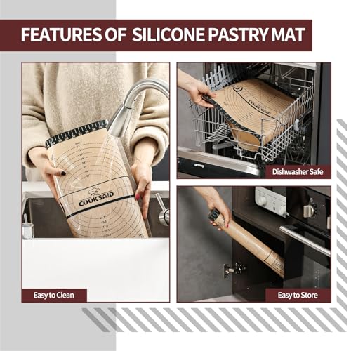 Silicone Pastry Mat Extra Large with Measurements 26''x16'' for Reusable